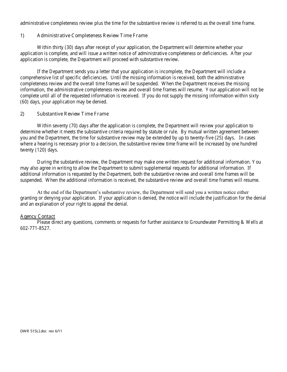 Instructions for Form DWR45-515 Application for Permit to Withdraw Groundwater for General Industrial Use Within an Active Management Area - Arizona, Page 2