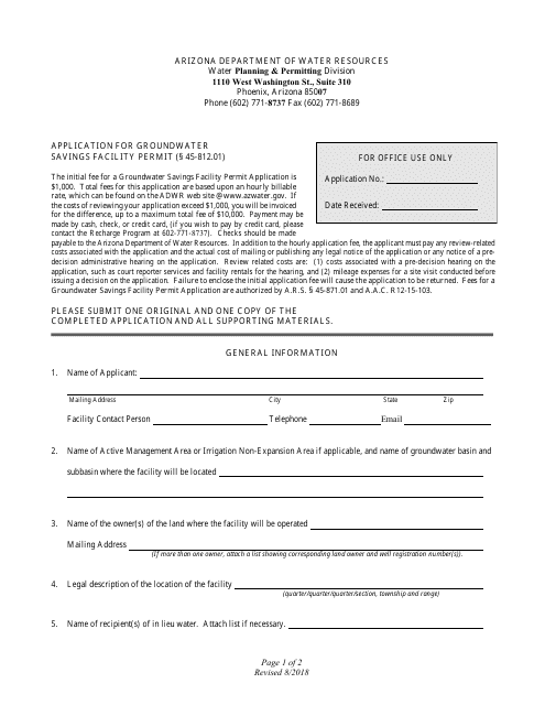 Application for Groundwater Savings Facility Permit - Arizona Download Pdf