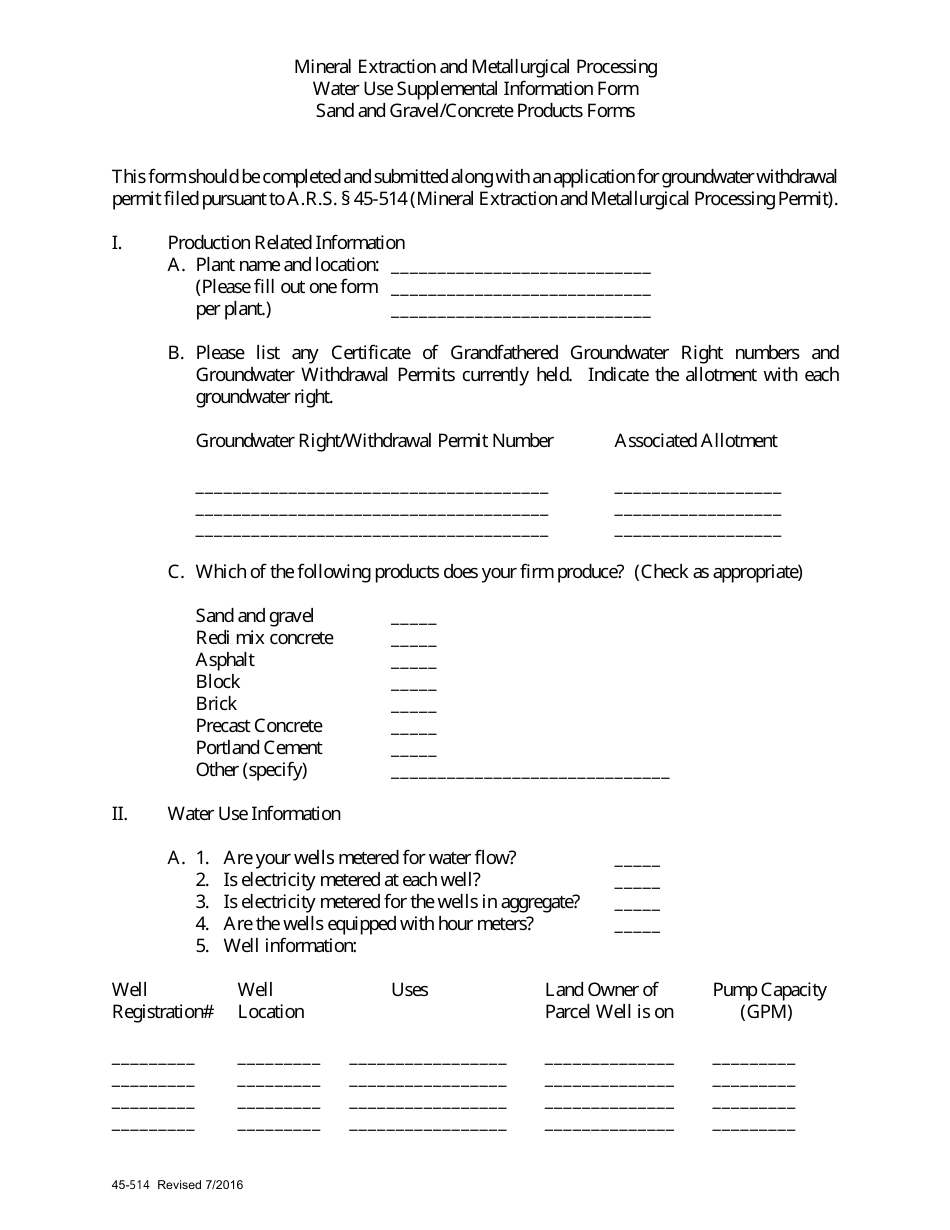 Form 514 Application for Permit to Withdraw Groundwater for Mineral Extraction  Metallurgical Processing Within an Active Management Area - Arizona, Page 3