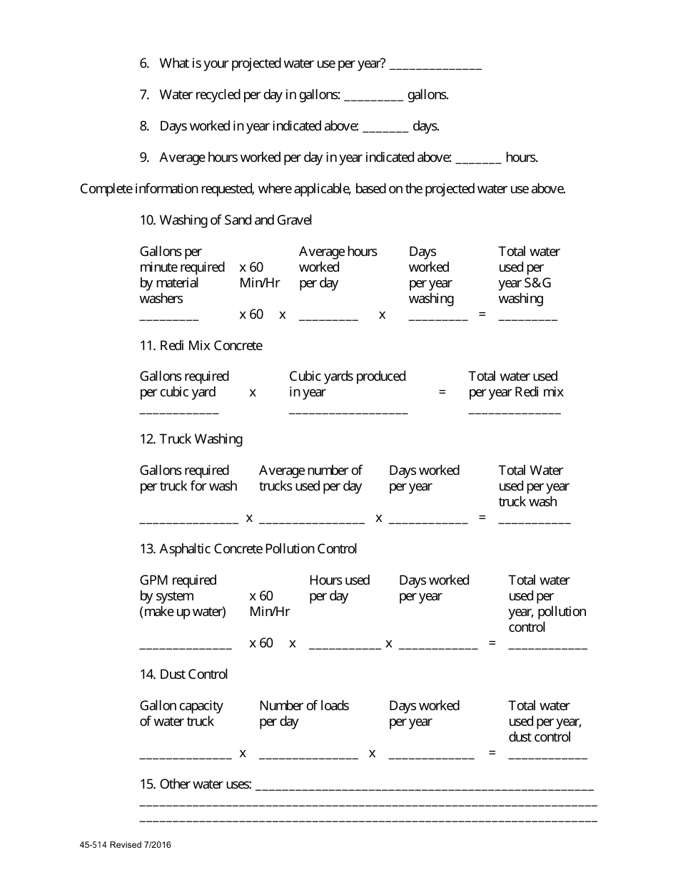 Form 514 Application for Permit to Withdraw Groundwater for Mineral Extraction  Metallurgical Processing Within an Active Management Area - Arizona, Page 4