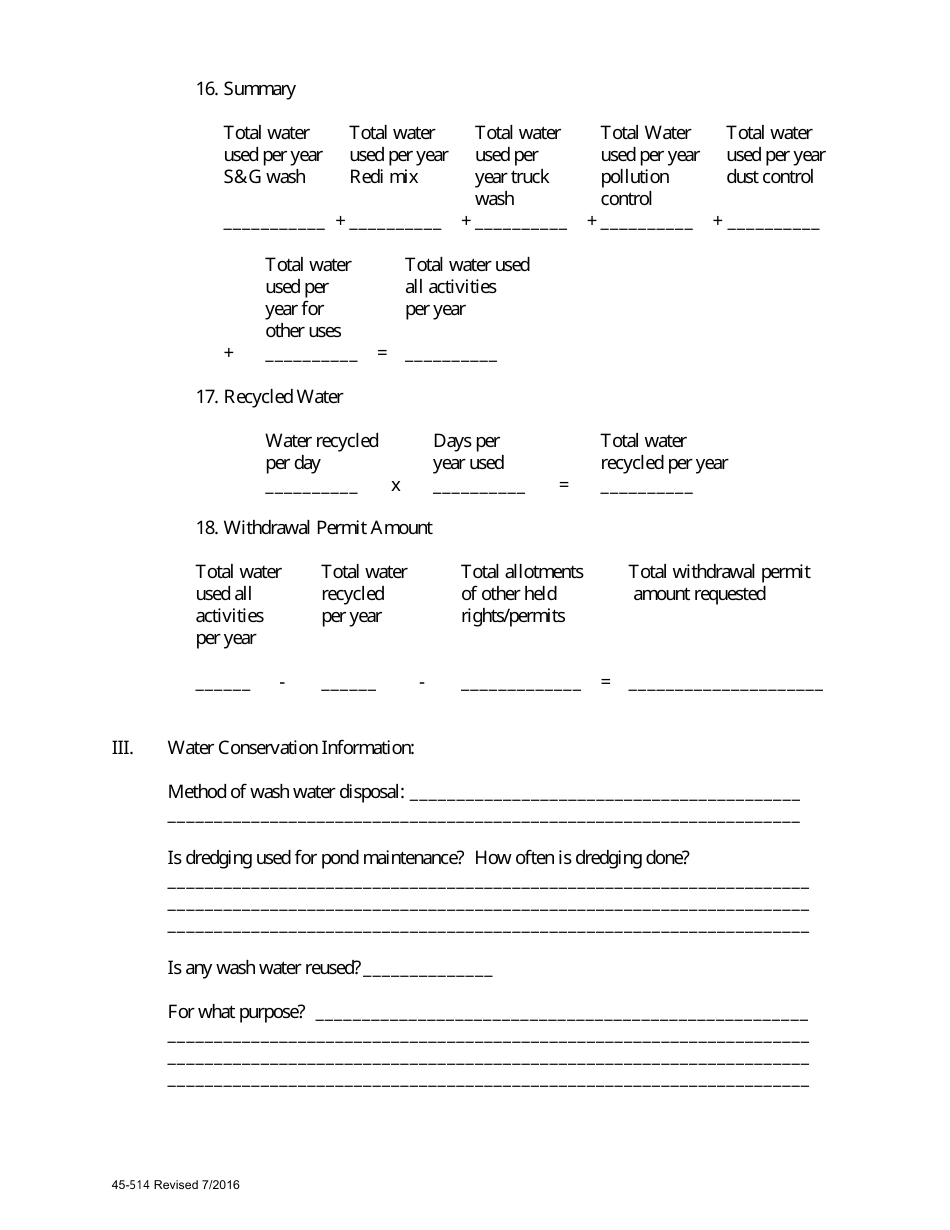 Form 514 Application for Permit to Withdraw Groundwater for Mineral Extraction  Metallurgical Processing Within an Active Management Area - Arizona, Page 5