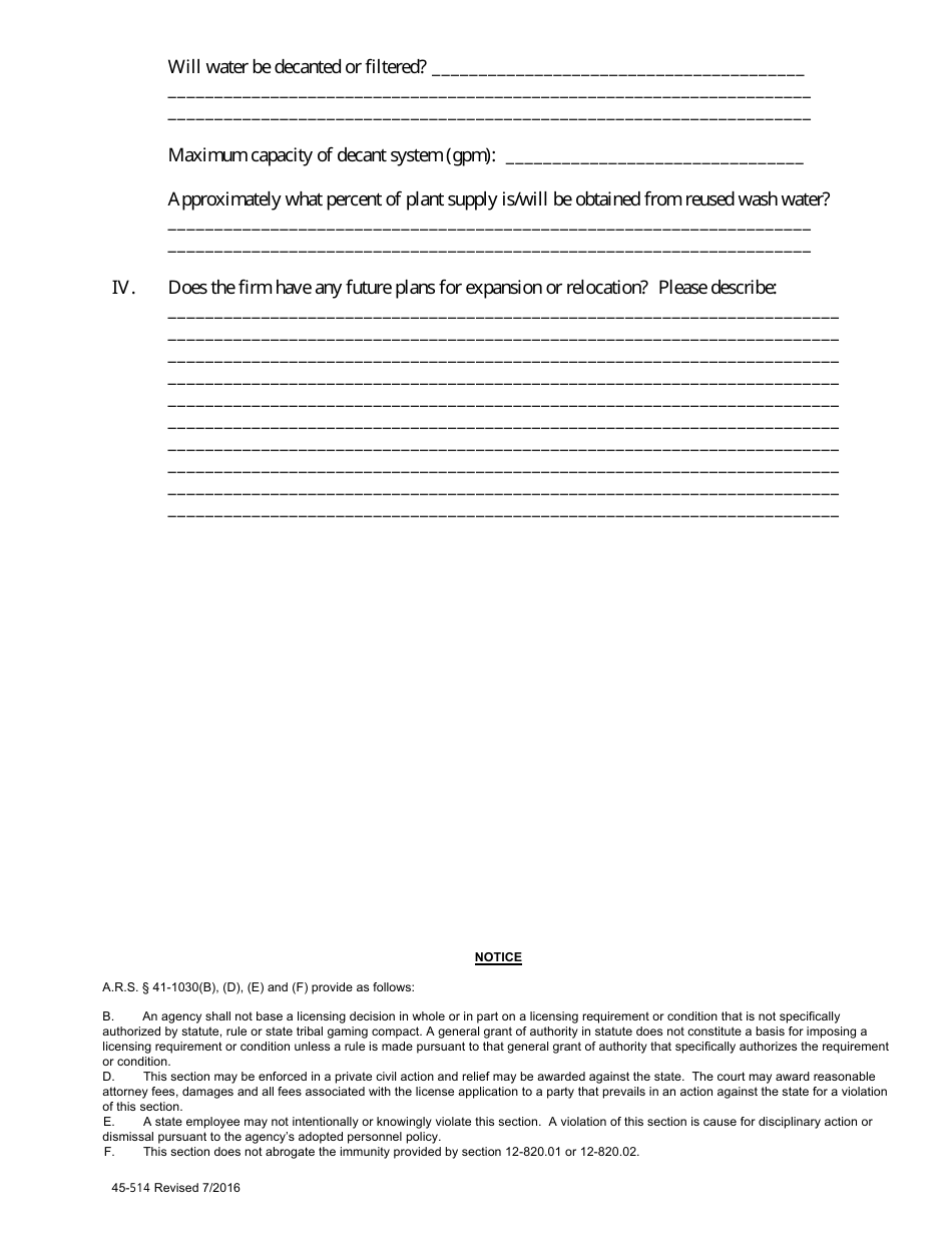 Form 514 Application for Permit to Withdraw Groundwater for Mineral Extraction  Metallurgical Processing Within an Active Management Area - Arizona, Page 6