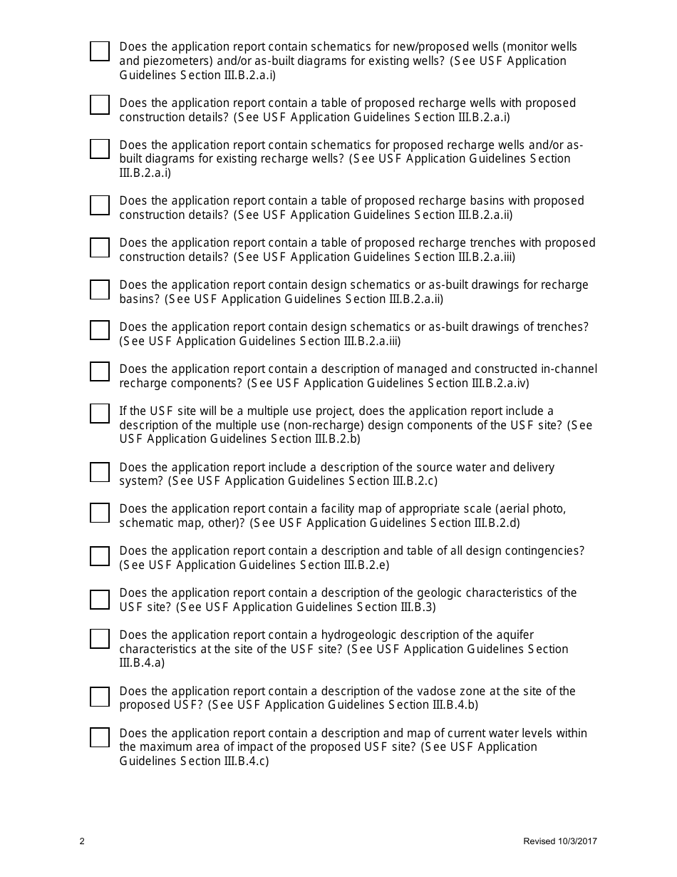 Underground Storage Facility Application Checklist - Arizona, Page 2
