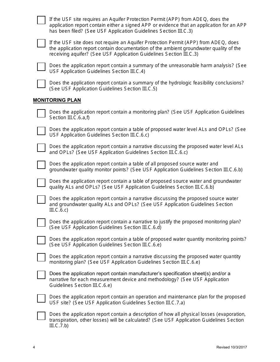 Underground Storage Facility Application Checklist - Arizona, Page 4