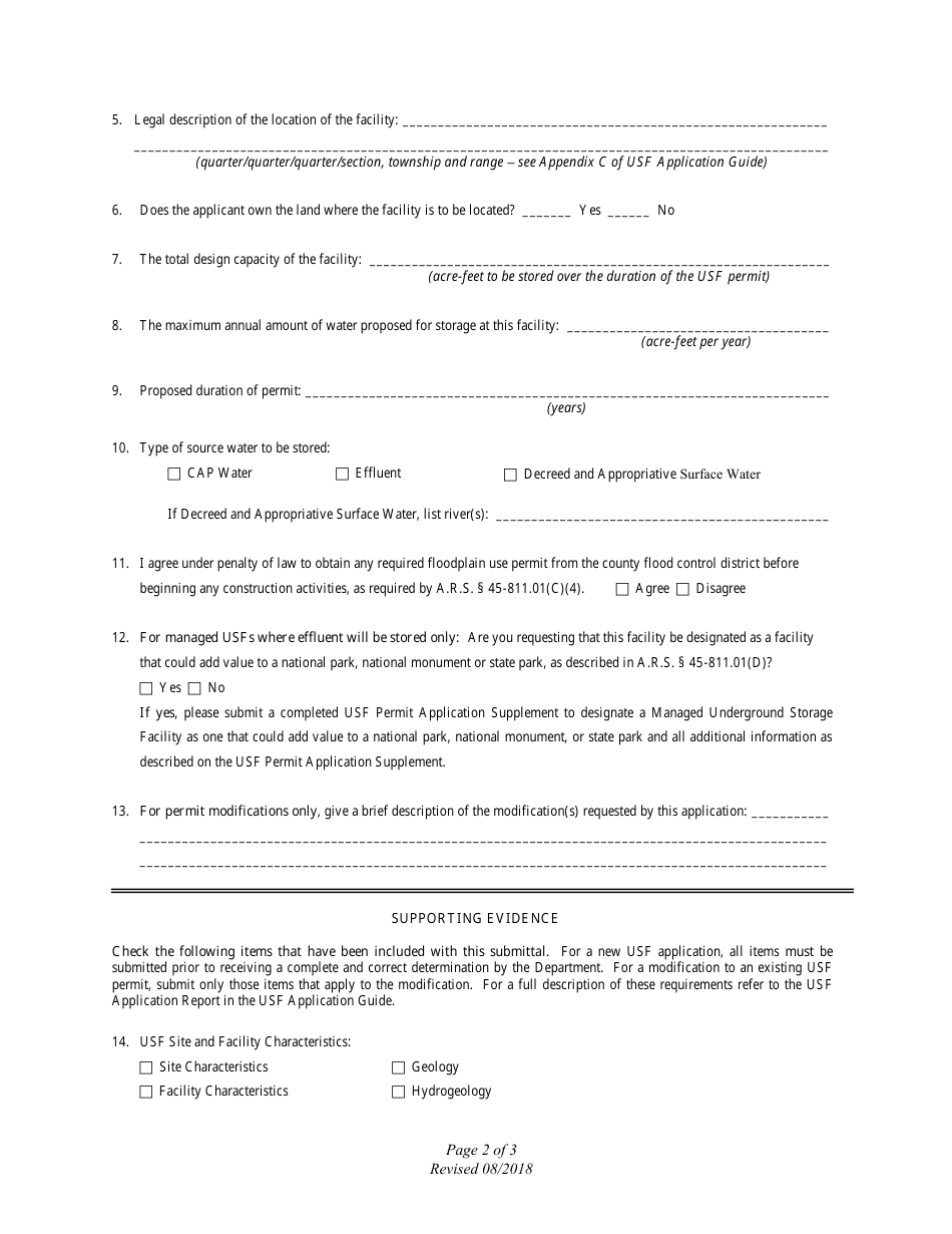 Application for Underground Storage Facility Permit - Arizona, Page 2