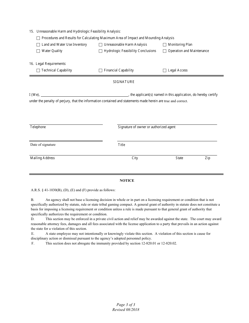 Application for Underground Storage Facility Permit - Arizona, Page 3