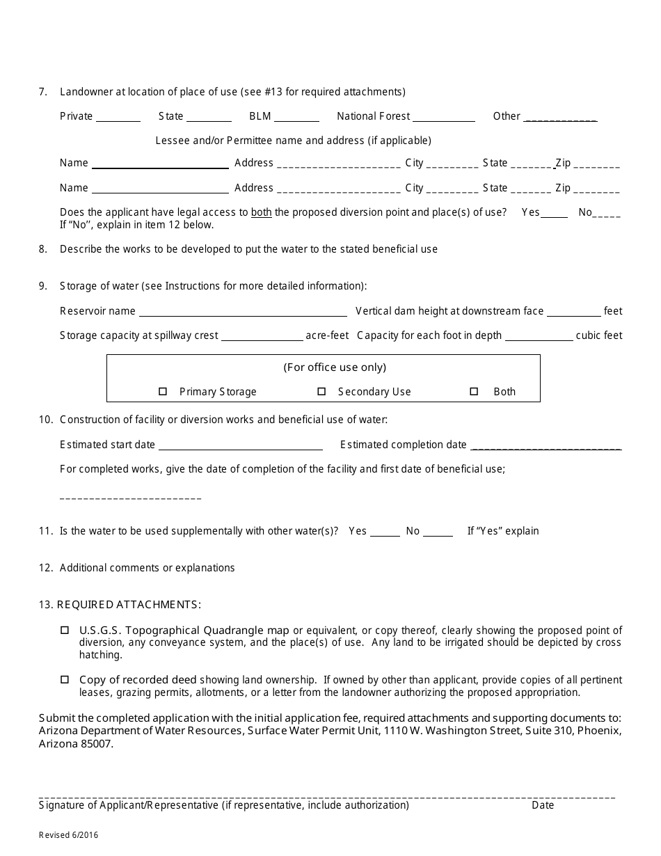 Amendment Application for Permit to Appropriate Public Water of the State of Arizona or to Construct a Reservoir - Arizona, Page 2