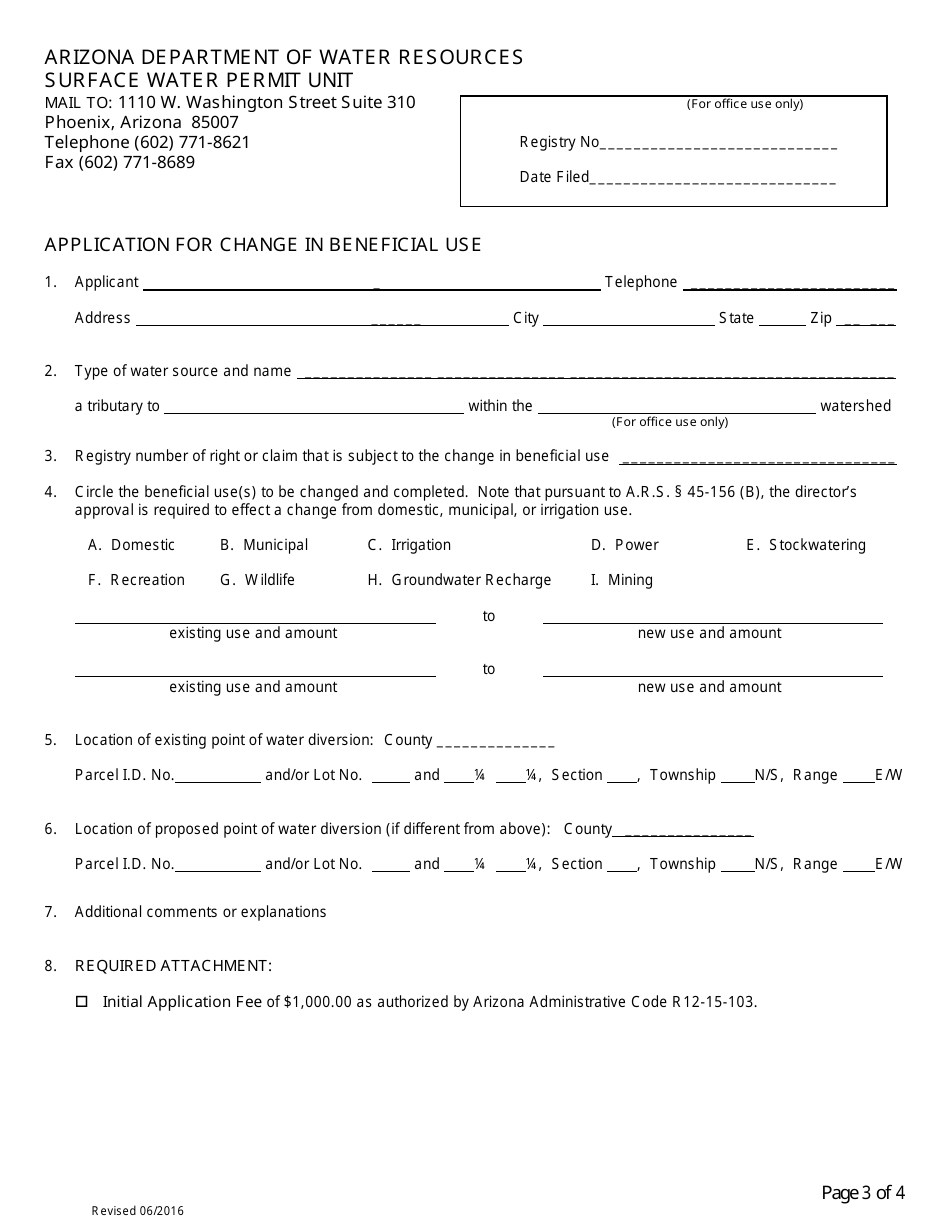Application for Change in Beneficial Use - Arizona, Page 3