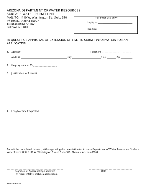 Request for Approval of Extension of Time to Submit Information for an Application - Arizona Download Pdf