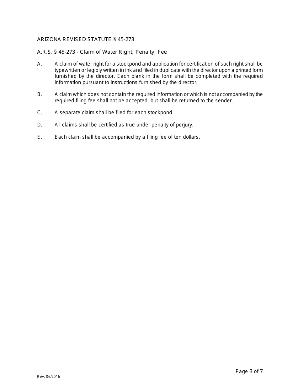 Claim of Water Right for a Stockpond and Application for Certification - Arizona, Page 3