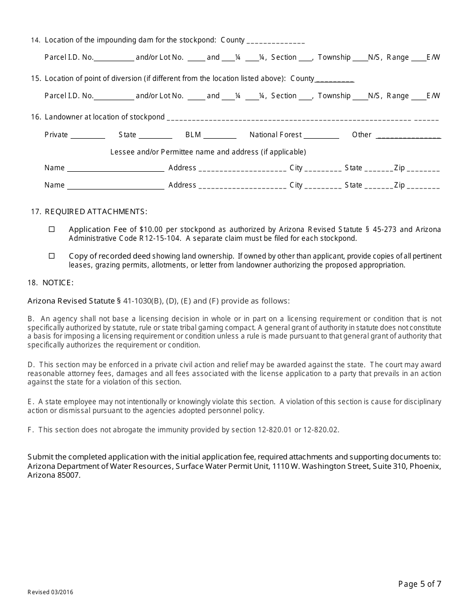 Claim of Water Right for a Stockpond and Application for Certification - Arizona, Page 5