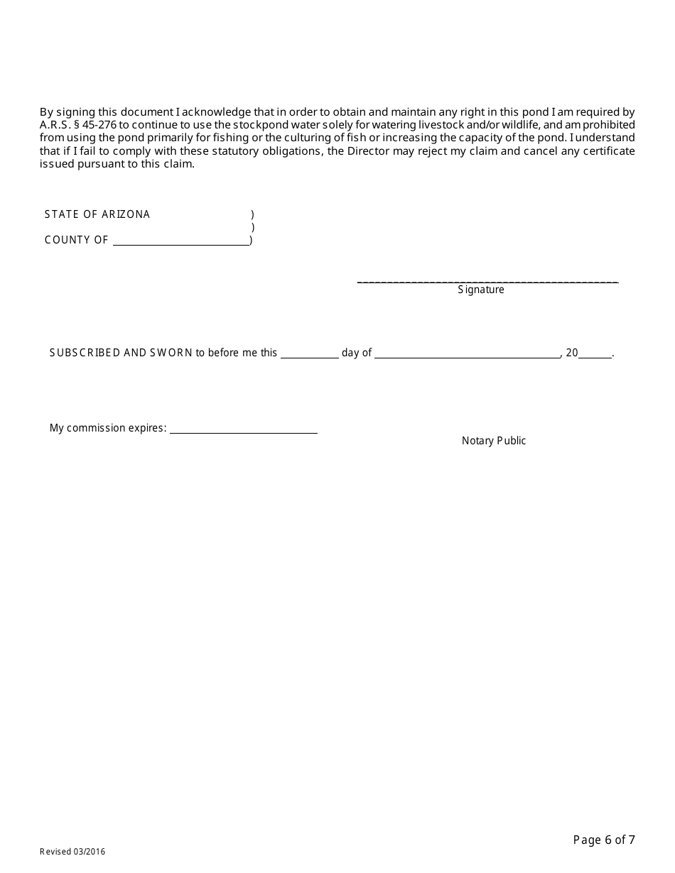 Claim of Water Right for a Stockpond and Application for Certification - Arizona, Page 6