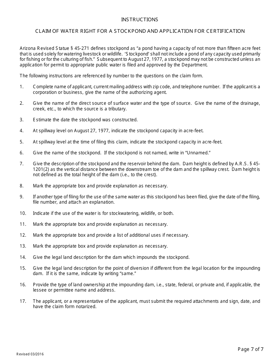 Claim of Water Right for a Stockpond and Application for Certification - Arizona, Page 7