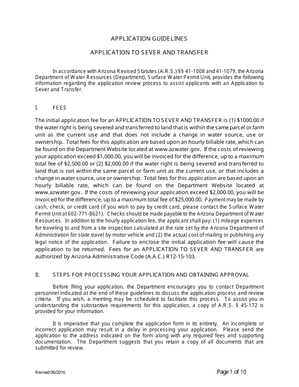 Application to Sever and Transfer - Arizona, Page 1