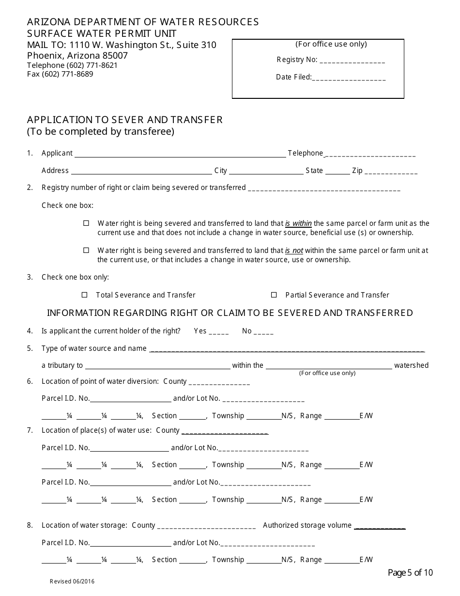 Application to Sever and Transfer - Arizona, Page 5