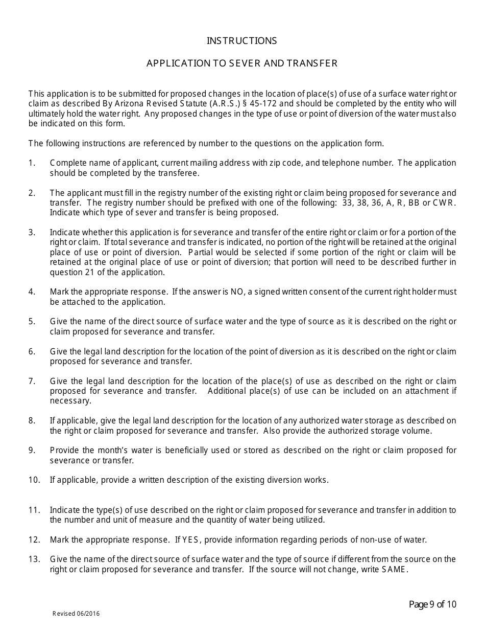 Application to Sever and Transfer - Arizona, Page 9