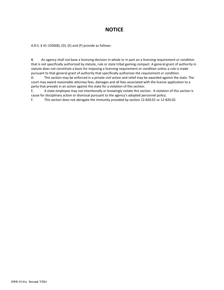 Form DWR55-41A Notice of Intention to Drill a Non-exempt Well Pursuant to a Groundwater Withdrawal Permit (Other Than a General Industrial Use Permit) in an Active Management Area - Arizona, Page 2