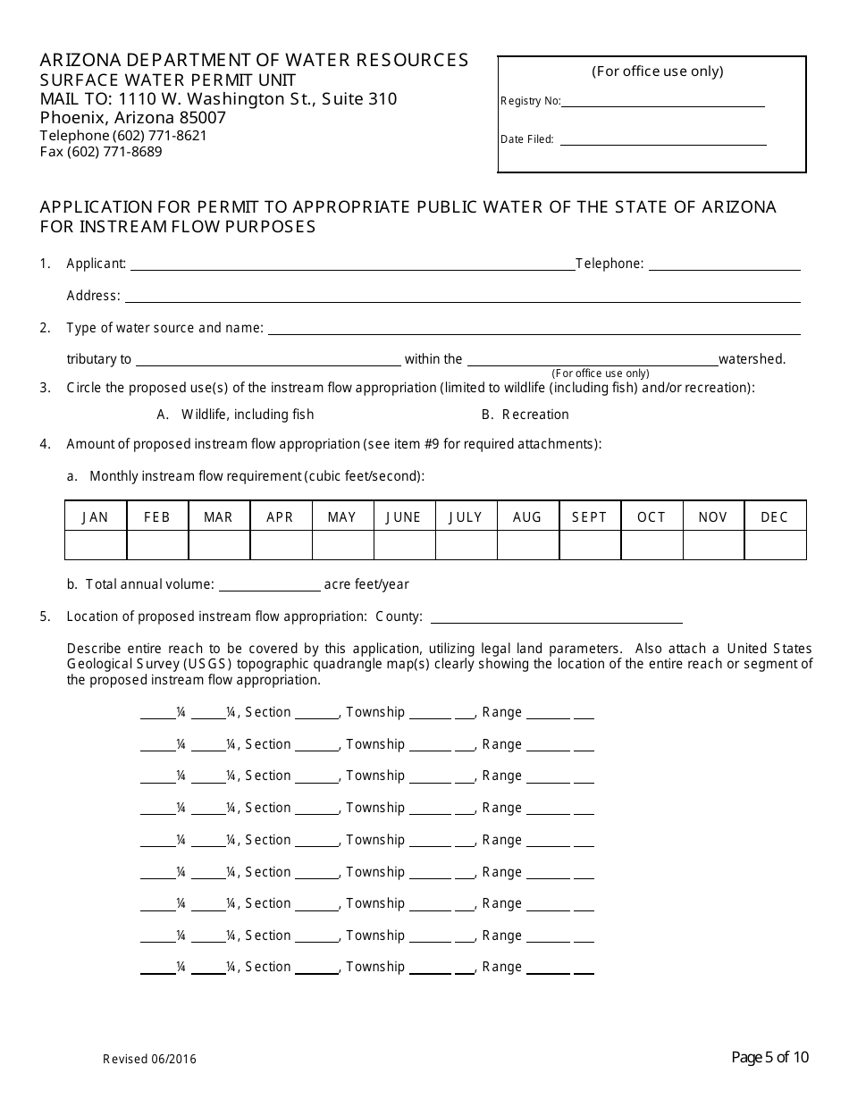 Application for Permit to Appropriate Public Water of the State of Arizona for Instream Flow Purposes - Arizona, Page 5