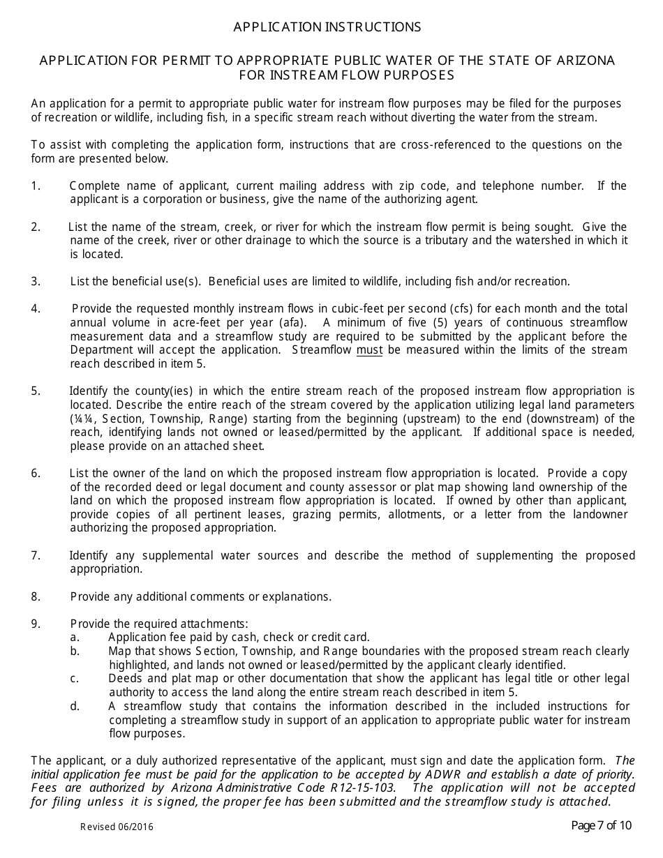Application for Permit to Appropriate Public Water of the State of Arizona for Instream Flow Purposes - Arizona, Page 7