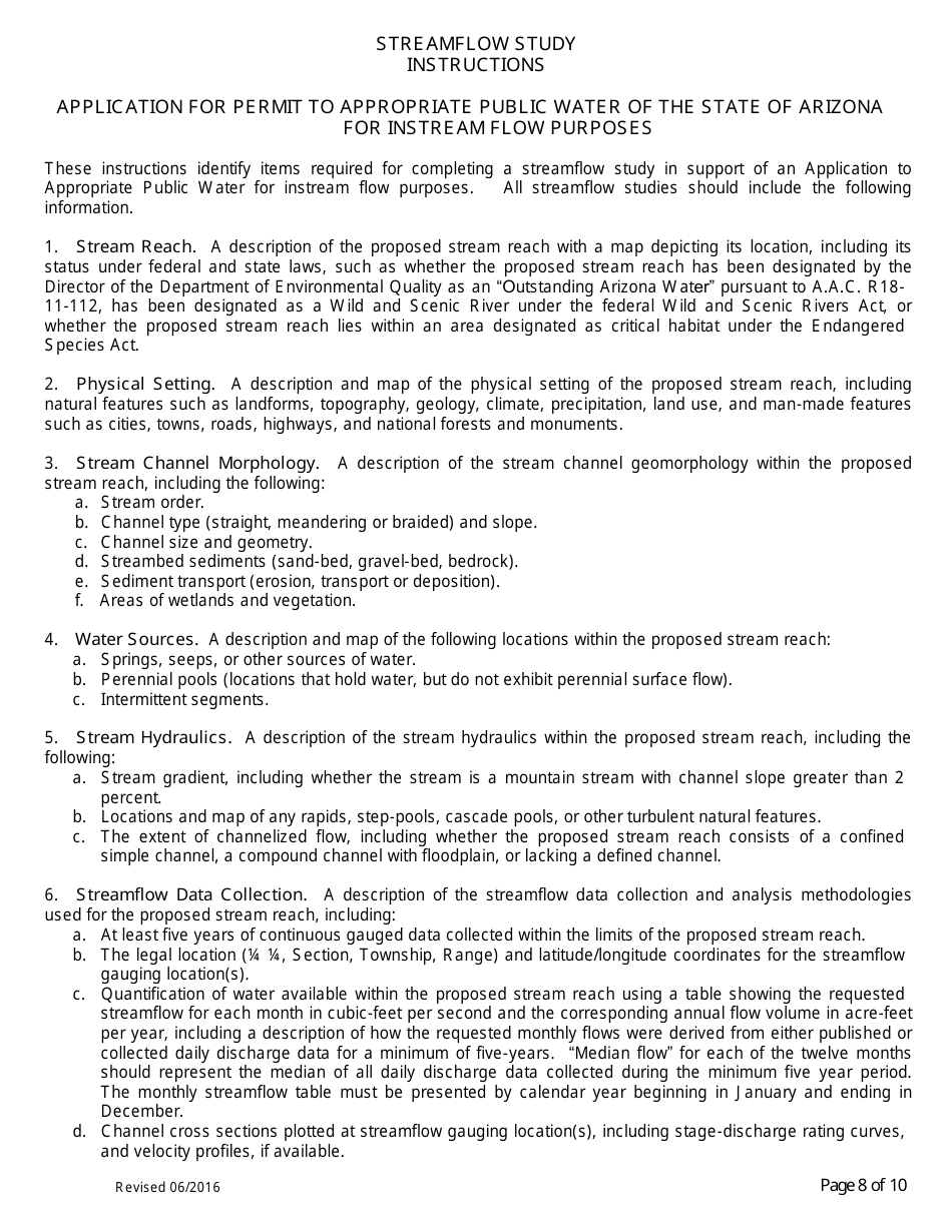 Application for Permit to Appropriate Public Water of the State of Arizona for Instream Flow Purposes - Arizona, Page 8