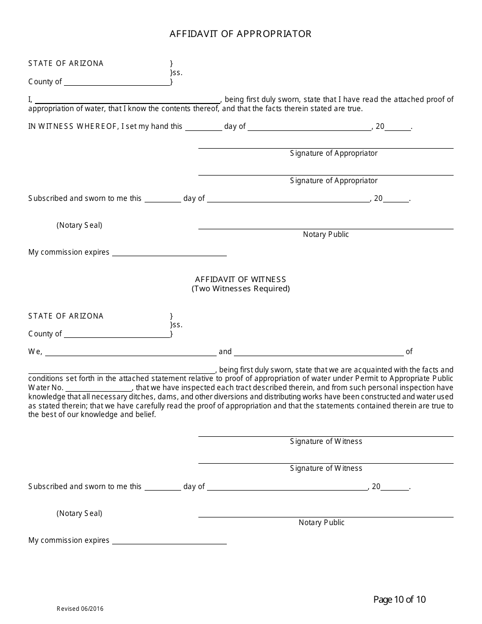Application for Certificate of Water Right (Proof of Appropriation) of Water - Arizona, Page 10