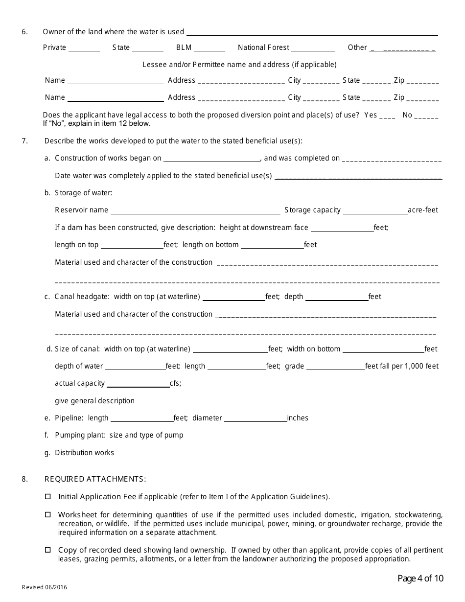 Application for Certificate of Water Right (Proof of Appropriation) of Water - Arizona, Page 4