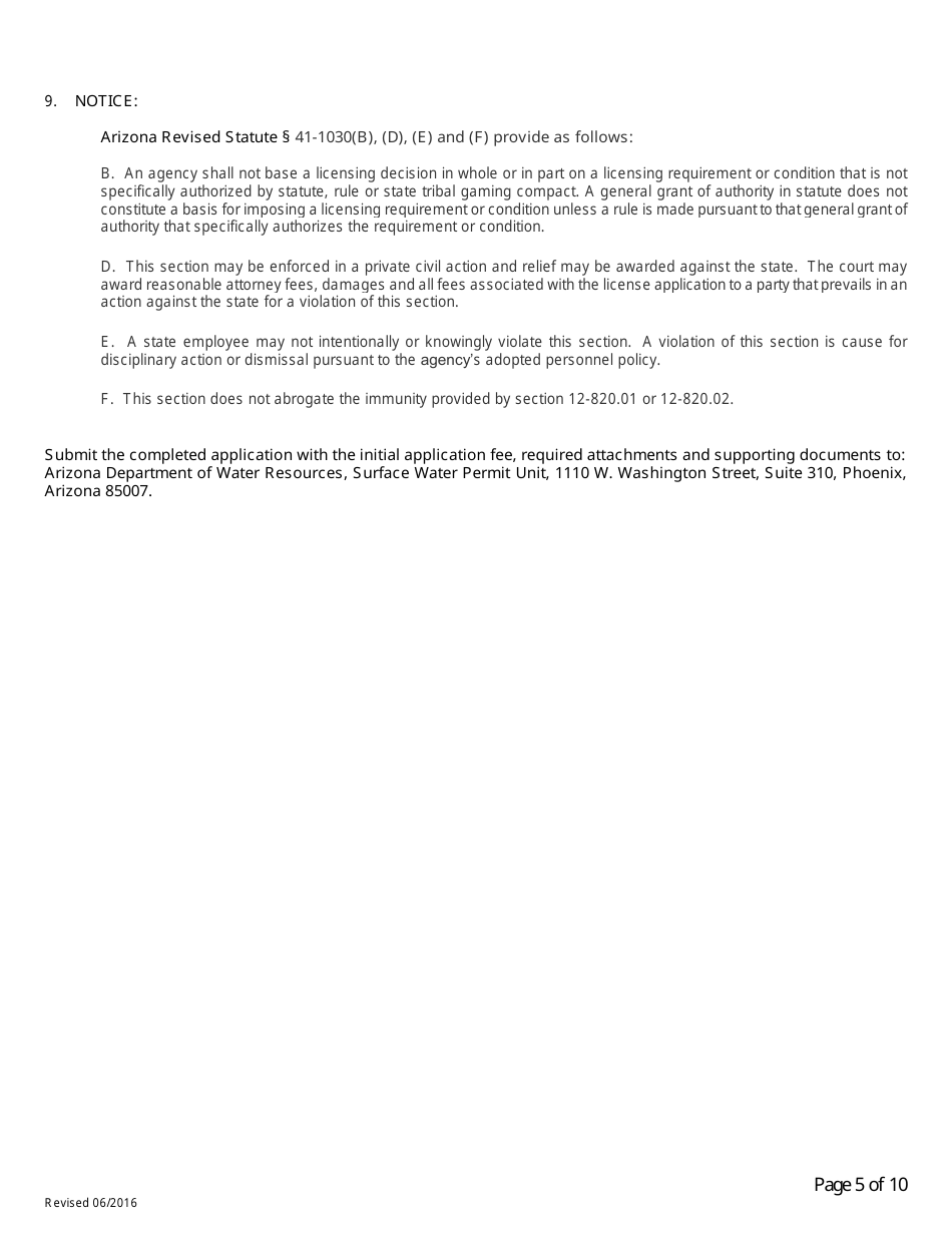 Application for Certificate of Water Right (Proof of Appropriation) of Water - Arizona, Page 5