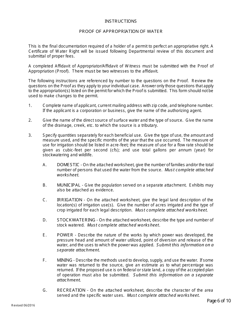 Application for Certificate of Water Right (Proof of Appropriation) of Water - Arizona, Page 6