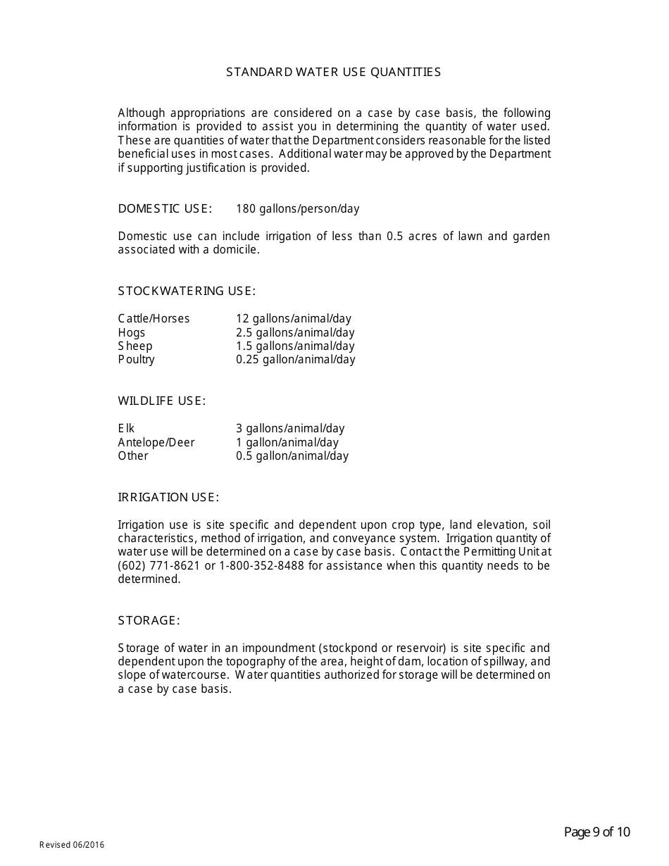 Application for Certificate of Water Right (Proof of Appropriation) of Water - Arizona, Page 9