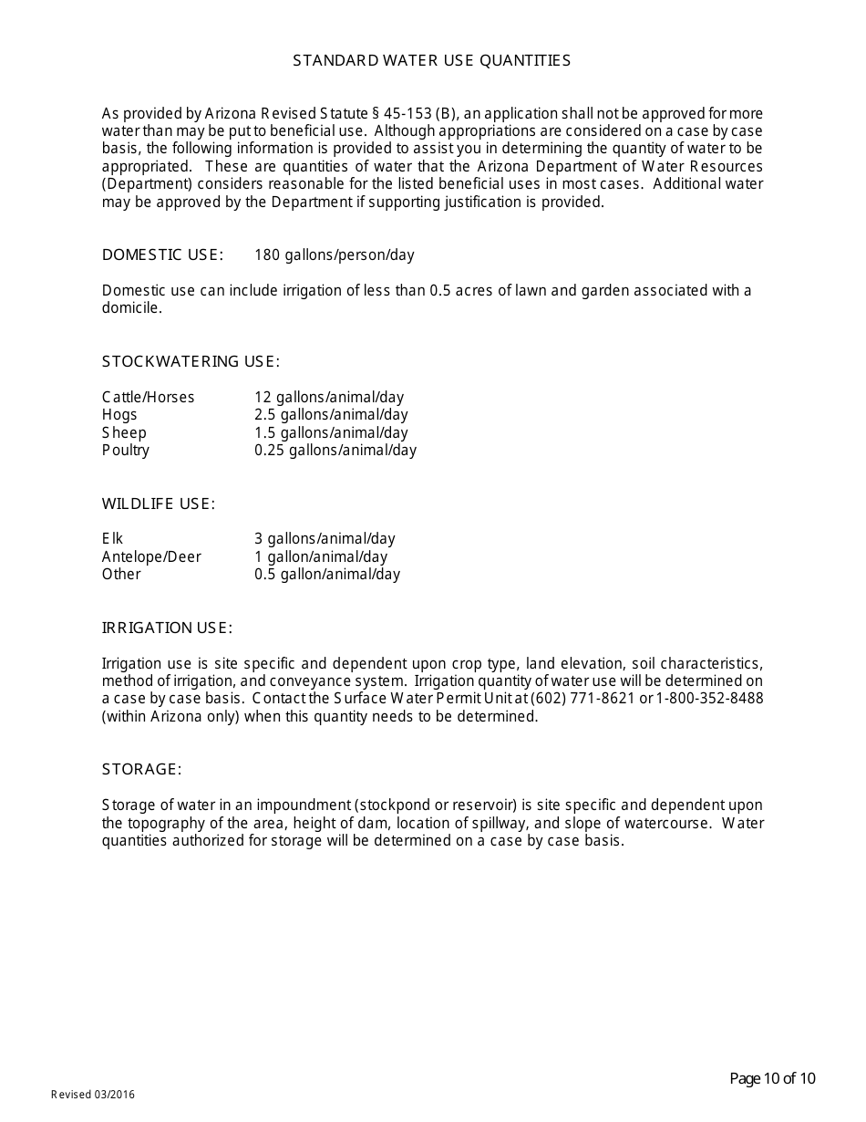 Application for Permit to Appropriate Public Water of the State of Arizona or to Construct a Reservoir - Arizona, Page 10