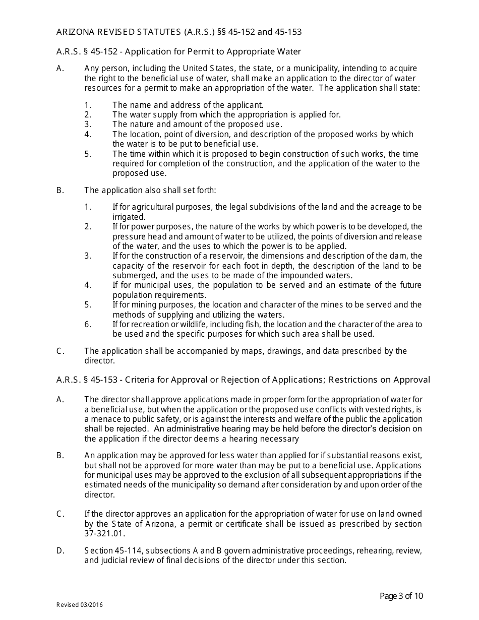 Application for Permit to Appropriate Public Water of the State of Arizona or to Construct a Reservoir - Arizona, Page 3