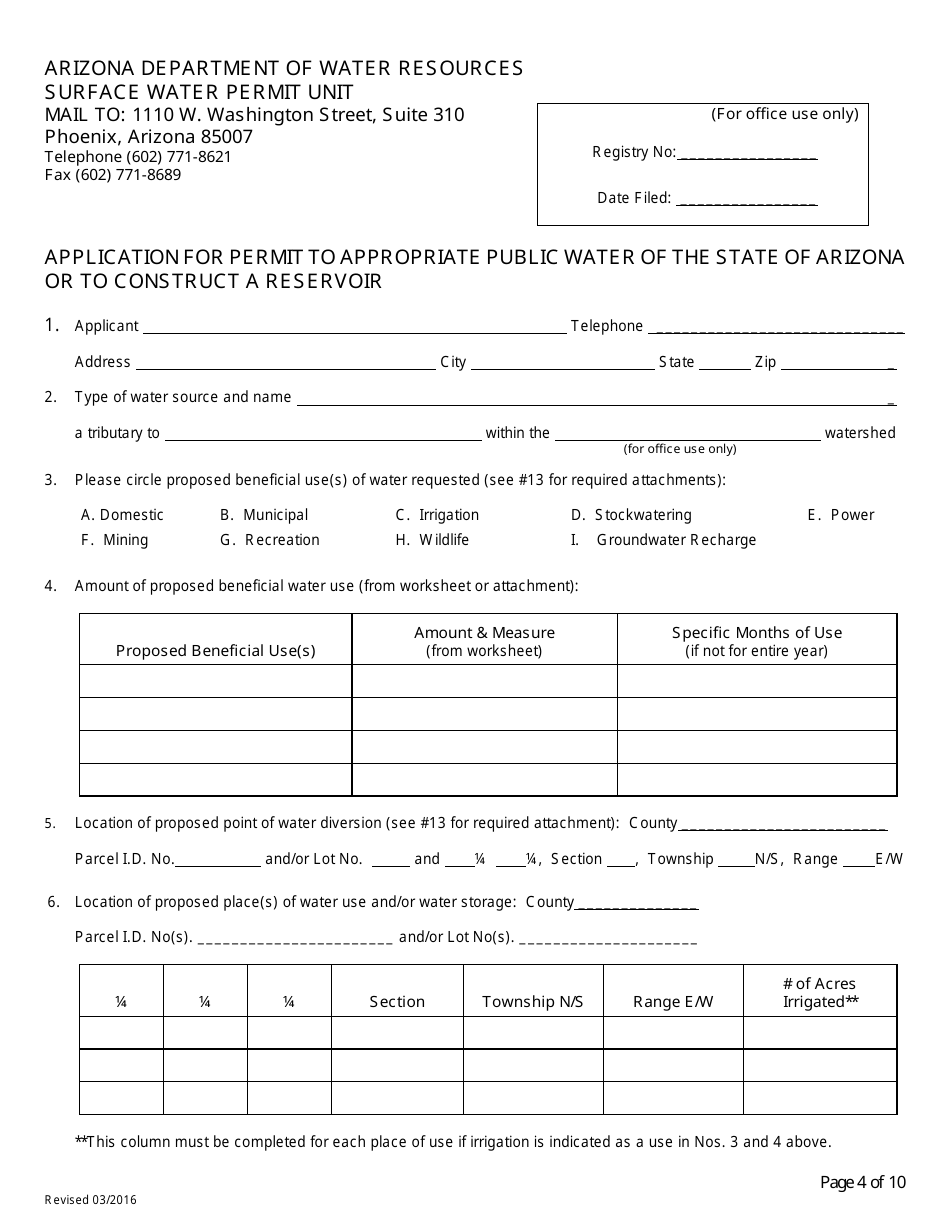 Application for Permit to Appropriate Public Water of the State of Arizona or to Construct a Reservoir - Arizona, Page 4
