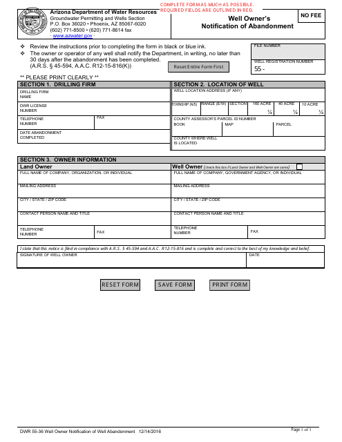 Form DWR55-36  Printable Pdf