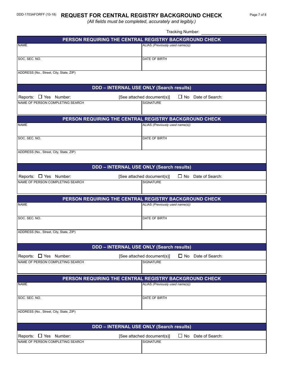 Form DDD-1703AFORFF Provider Request for Central Registry Background Check - Arizona, Page 7