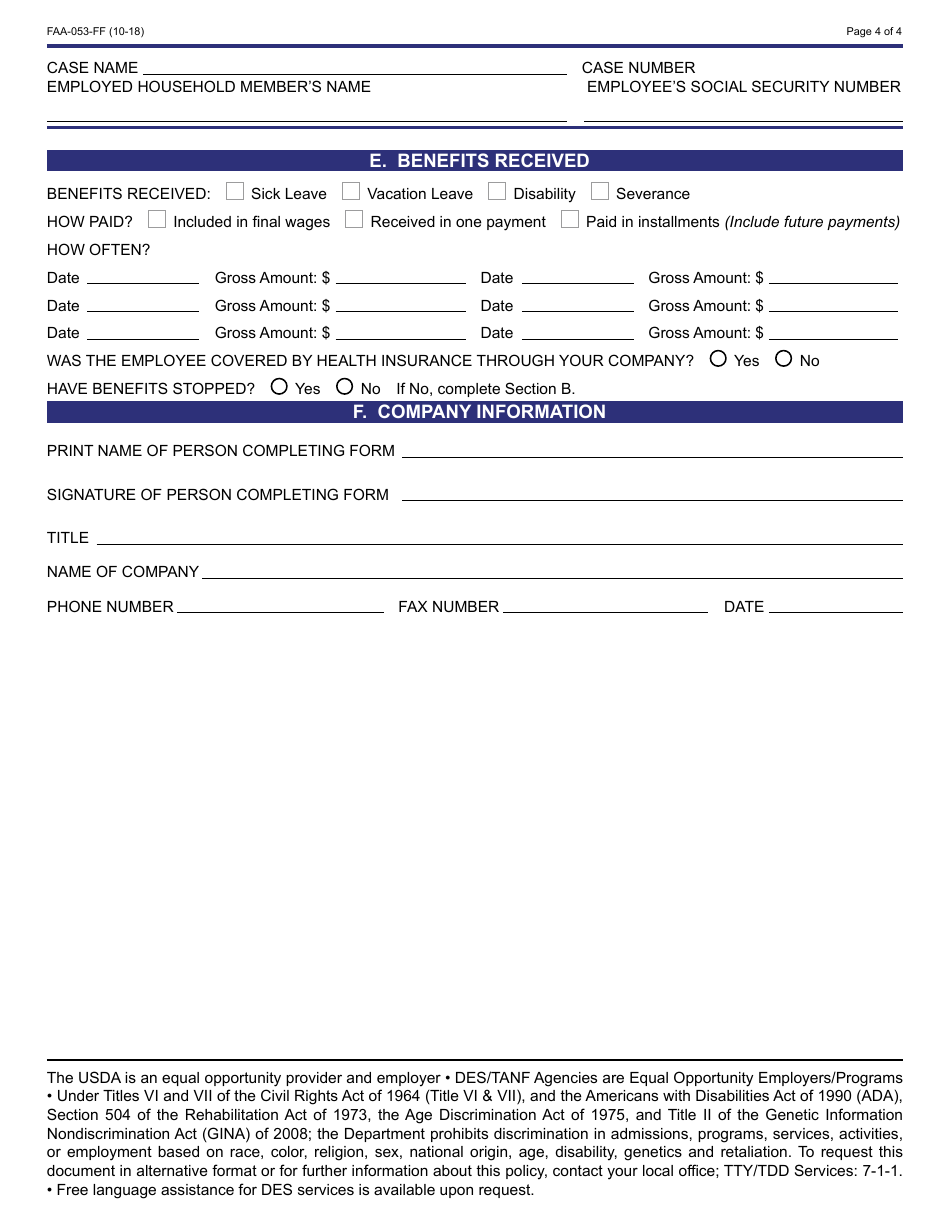 Form FA-053-FF Verification of Employment History - Arizona, Page 4