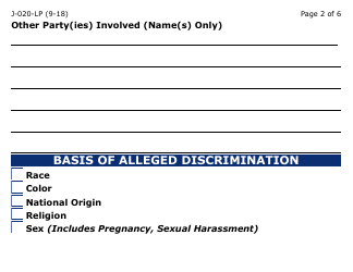 Form J-020-LP Client Discrimination Complaint - Arizona, Page 2