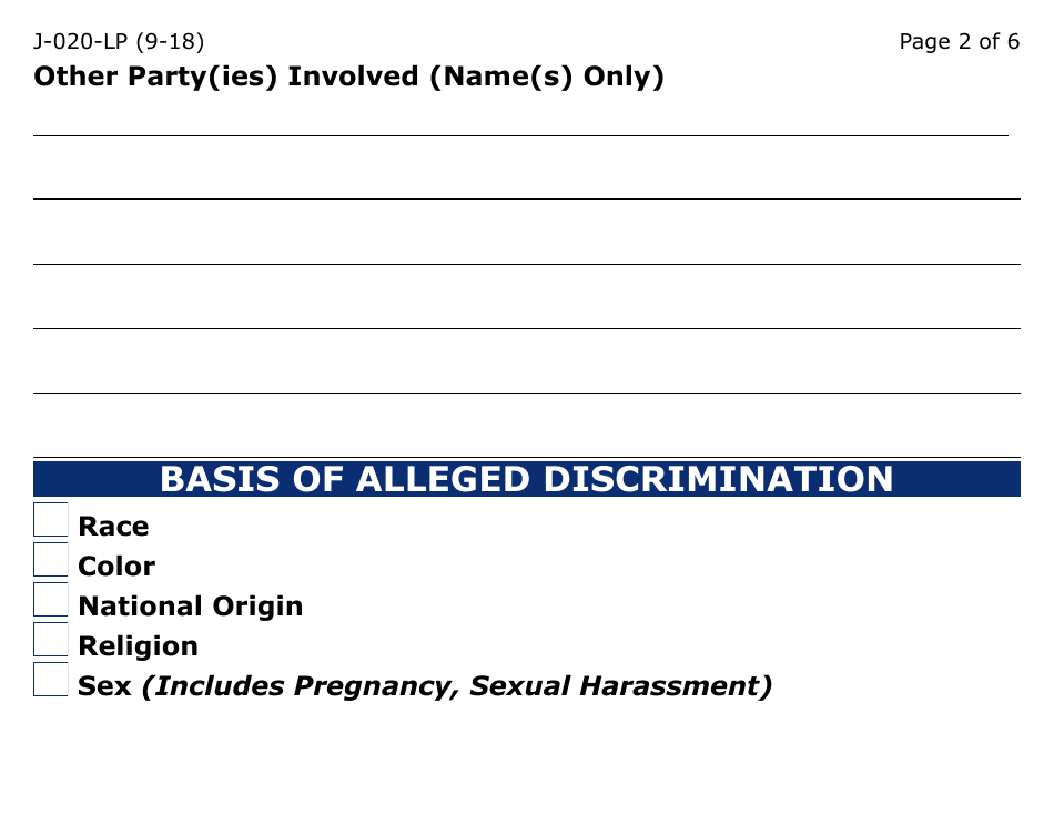 Form J-020-LP Client Discrimination Complaint - Arizona, Page 2