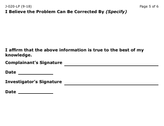 Form J-020-LP Client Discrimination Complaint - Arizona, Page 5