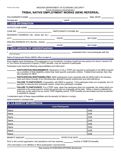 Form FA-161-A-FF  Printable Pdf
