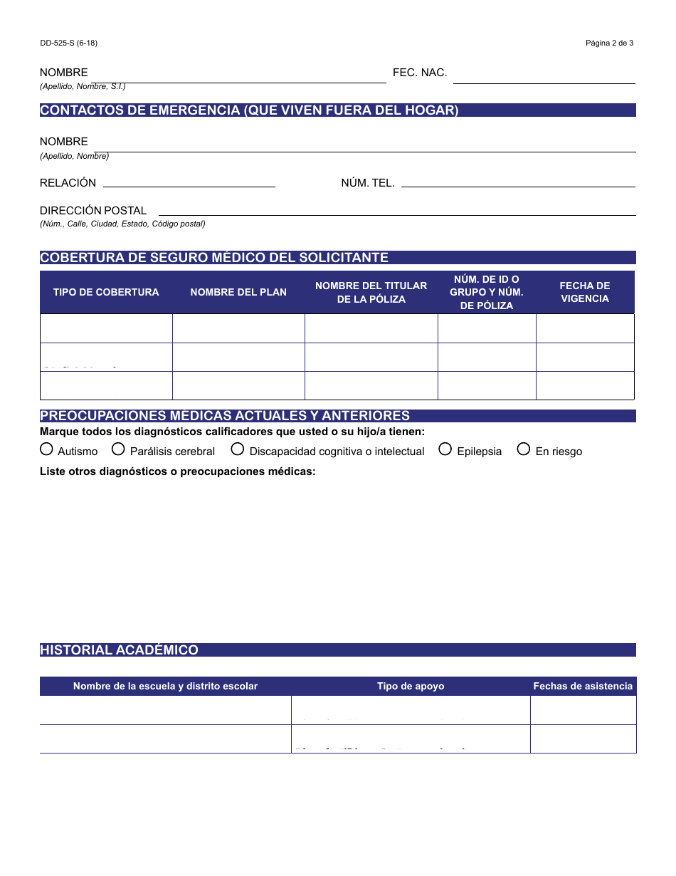 Formulario DD-525 FORPDFS Solicitud Para La Determinacion De Elegibilidad - Arizona (Spanish), Page 2