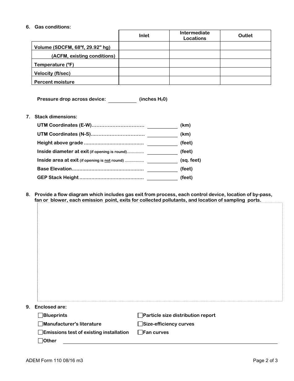 ADEM Form 110 Permit Application for Air Pollution Control Device - Alabama, Page 4