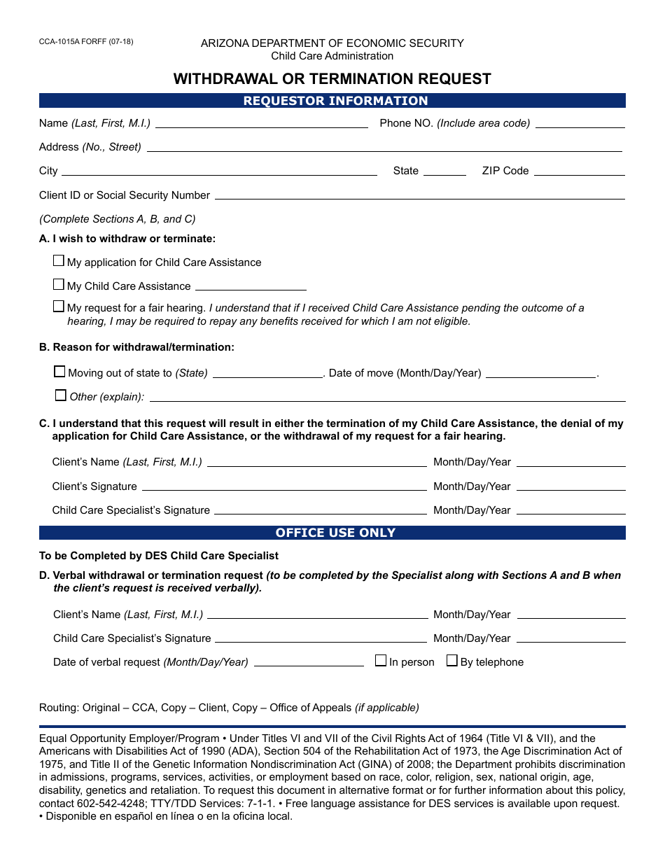 Form CCA-1015A FORFF - Fill Out, Sign Online and Download Fillable PDF ...