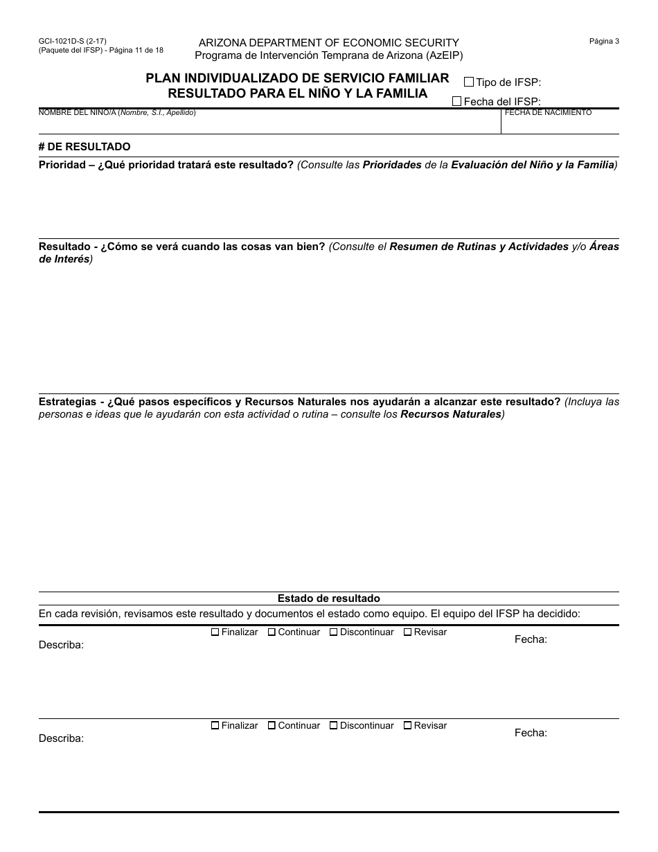 Formulario GCI-1021A-S Plan Individualizado De Servicio Familiar - Paquete - Arizona (Spanish), Page 11