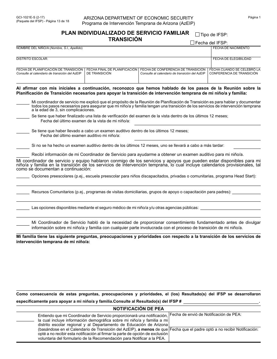 Formulario GCI-1021A-S Plan Individualizado De Servicio Familiar - Paquete - Arizona (Spanish), Page 13