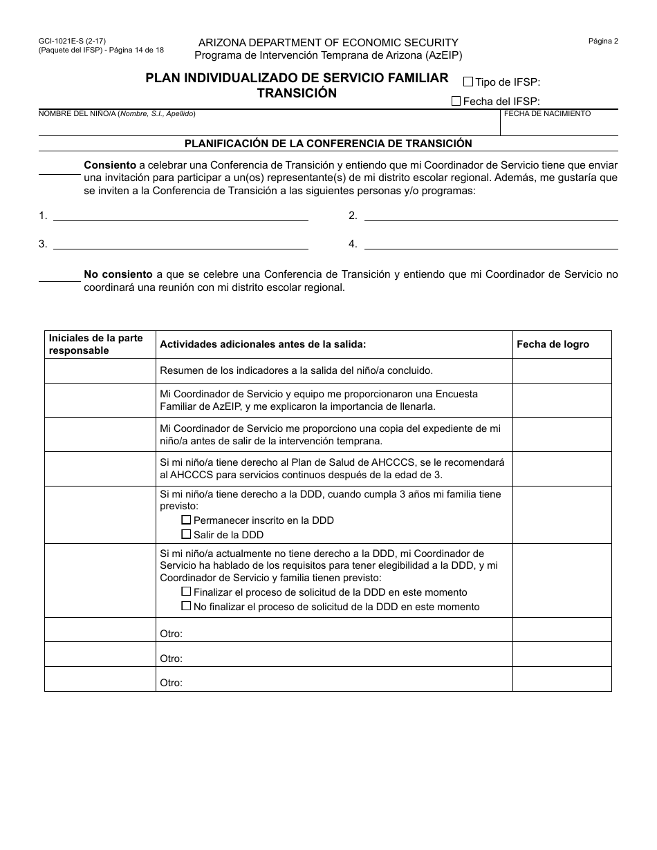 Formulario GCI-1021A-S Plan Individualizado De Servicio Familiar - Paquete - Arizona (Spanish), Page 14