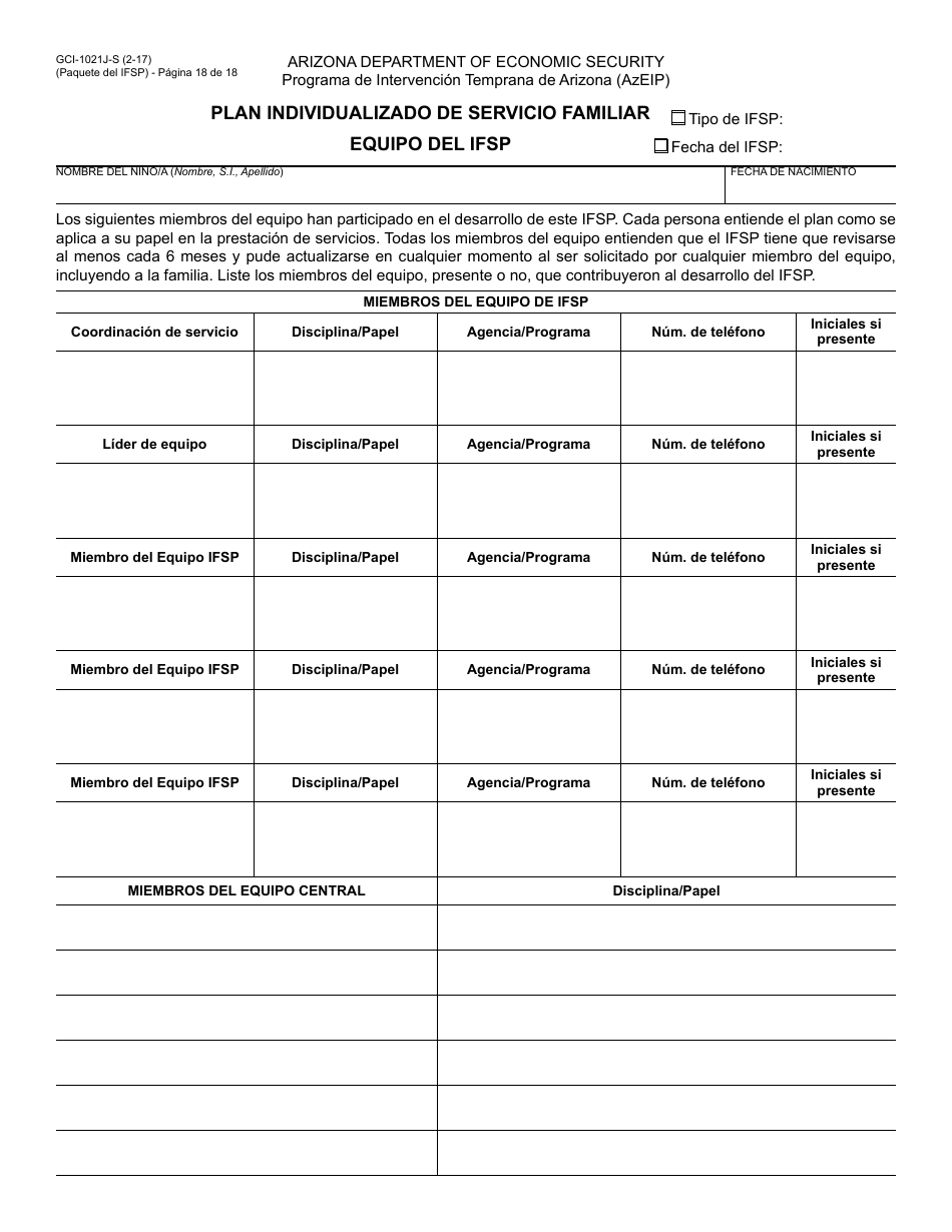 Formulario GCI-1021A-S Plan Individualizado De Servicio Familiar - Paquete - Arizona (Spanish), Page 18