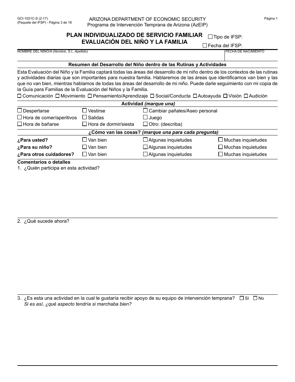 Formulario GCI-1021A-S Plan Individualizado De Servicio Familiar - Paquete - Arizona (Spanish), Page 3
