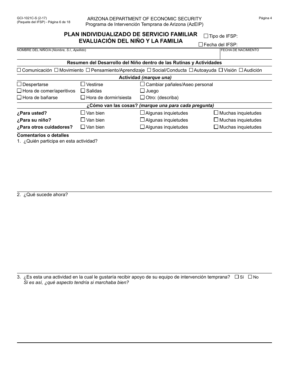 Formulario GCI-1021A-S Plan Individualizado De Servicio Familiar - Paquete - Arizona (Spanish), Page 6