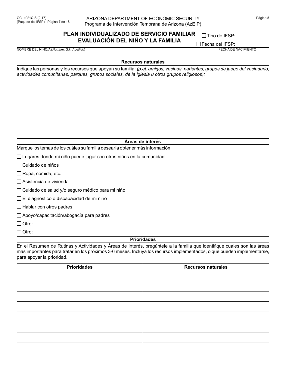 Formulario GCI-1021A-S Plan Individualizado De Servicio Familiar - Paquete - Arizona (Spanish), Page 7