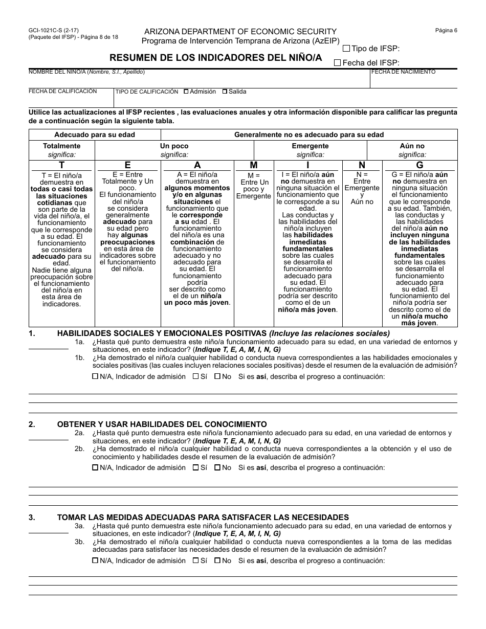 Formulario GCI-1021A-S Plan Individualizado De Servicio Familiar - Paquete - Arizona (Spanish), Page 8
